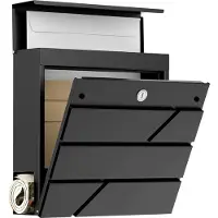 Avalo Boîte aux lettres en acier inoxydable noir avec boîte à journaux et serrure - avec matériel de montage et 2 clés
