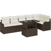 vidaXL Ensemble de canapés de jardin avec coussins (7 pièces), en rotin synthétique marron