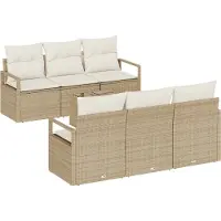 vidaXL Ensemble de canapés de jardin , 7 pièces, couleur beige et crème, en résine tressée (poly-rattan), capacité de 6 personnes