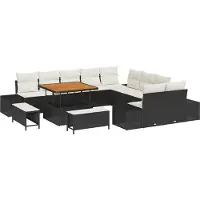 vidaXL Ensemble de canapés de jardin , 13 pièces, 12 places, noir, en résine tressée