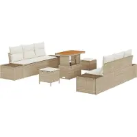 vidaXL Ensemble de canapés de jardin , 9 pièces, couleur beige, en polyrotin, capacité pour 8 personnes