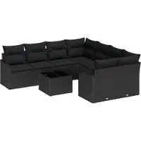 vidaXL Ensemble de canapés de jardin , 9 pièces, couleur noire, capacité : 8 personnes