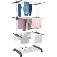 Vonia Étagère à linge - Étagère de séchage - Tour à linge - 3 couches - Pliable - 72x50x172 cm - Blanc