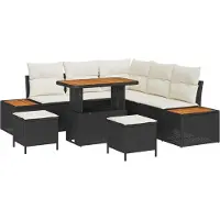 vidaXL Ensemble de canapé de jardin avec coussins 8 pcs noir poly rotin