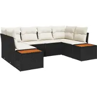 vidaXL Ensemble de canapés de jardin avec coussins, 6 pièces, noir et crème, en polyrotin