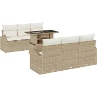 vidaXL Ensemble de canapé de jardin , 7 pièces, beige, en résine tressée