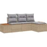 vidaXL Ensemble de canapés de jardin avec coussins, 4 pièces, beige et gris clair, en rotin synthétique