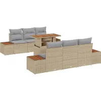 vidaXL Ensemble de salon de jardin , 7 pièces, beige, en résine tressée
