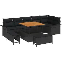 vidaXL Ensemble de canapés de jardin , 9 pièces, noir, en résine tressée
