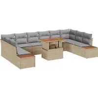 vidaXL Ensemble de salon de jardin , 11 pièces, en résine tressée beige