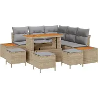 vidaXL Ensemble de canapés de jardin , 9 pièces, couleur beige, en polyrotin, capacité pour 8 personnes