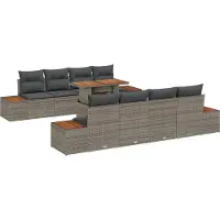 vidaXL Ensemble de salon de jardin , 9 pièces, gris, en résine tressée