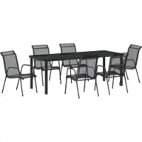 vidaXL Ensemble de jardin pour repas, 7 pièces, acier avec revêtement en poudre noir