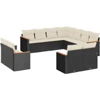 vidaXL Ensemble de salon de jardin 11 pièces avec coussins noir poly rotin