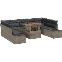 vidaXL Ensemble de salon de jardin avec coussins, 10 pièces, gris et marron