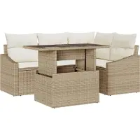 vidaXL Ensemble de canapés de jardin avec coussins 5 pièces Beige et crème Polyrotin