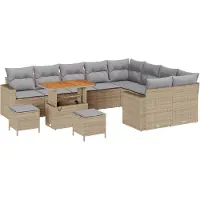vidaXL Ensemble de canapé de jardin avec coussins 13 pcs Beige et gris clair Poly-Rotin