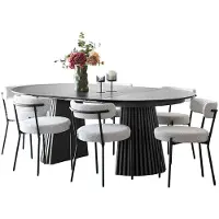 Ebuy24 Tokyo ensemble pour salle à manger table à manger avec 2 rallonges Ø120x120-160-200 cm noire et 6 chaises bouclé blanc.
