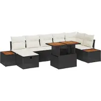 vidaXL Ensemble de salon de jardin , 8 pièces, noir, en résine tressée