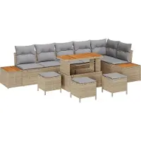 vidaXL Ensemble de canapés de jardin , 10 pièces, couleur beige, en polyrotin, pour 9 personnes