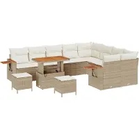 vidaXL Ensemble de canapés de jardin , 13 pièces, couleur beige et crème, en résine tressée (poly-rattan), pour 9 personnes