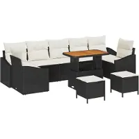 vidaXL Ensemble de canapés de jardin , 10 pièces, couleur noire, en résine tressée, capacité de 9 personnes