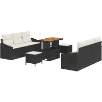 vidaXL Ensemble de salon de jardin , 9 pièces, 8 places, couleur noire