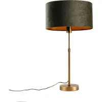 QAZQA Lampe de table bronze avec abat-jour ovale en velours vert 35cm - Parte