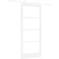 vidaXL Porte coulissante , 93 x 211 cm, en bois massif (pin) et verre, de couleur blanche