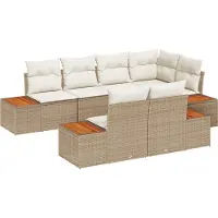 vidaXL Ensemble de canapés de jardin , 7 pièces, couleur beige et crème, en résine tressée