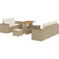 vidaXL Ensemble de canapés de jardin , 8 pièces, couleur beige et crème, en polyrotin