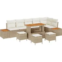 vidaXL Ensemble de canapé de jardin avec coussins avec mémoire 10 pcs Beige Poly Rattan