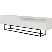 Selsey Veldio - Buffet TV avec compartiment ouvert, blanc avec structure métallique noire, 175 cm
