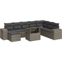 vidaXL Ensemble de salon de jardin 9 pièces avec coussins Gris Poly rotin