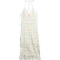 Superdry pour femme. W8011856A Robe midi avec pompons en crochet blanc (L), Casuel, Sans manches / bretelles, Le coton biologique, Durable