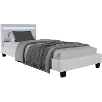 Juskys Lit rembourré Verona - 90 x 200 cm - blanc - éclairage LED
