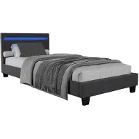 Juskys Lit rembourré Verona - 90 x 200 cm - Gris - Eclairage LED
