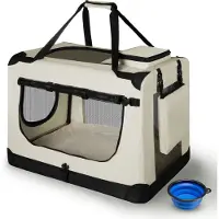 Juskys Boîte de transport pliante pour chien / Banc Lassie L - Beige - 50 x 70 x 52 cm