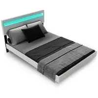 Juskys Lit suspendu Lisbon - 140x200cm - Cuir synthétique - Incl. LED - Blanc