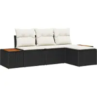vidaXL Ensemble de canapés de jardin , 4 pièces, noir et crème, en polyrotin