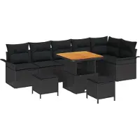 vidaXL Ensemble de canapés de jardin , 9 pièces, noir, en résine tressée