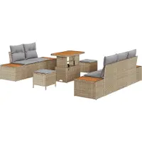 vidaXL Ensemble de salon de jardin , 8 pièces, 7 places, couleur beige