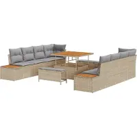 vidaXL Ensemble de canapé de jardin avec coussins avec mémoire 11 pcs Beige Poly Rattan