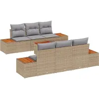 vidaXL Ensemble de salon de jardin , 7 pièces, beige, en résine tressée
