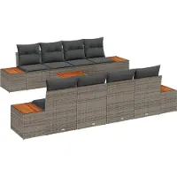 vidaXL Ensemble de salon de jardin , 9 pièces, gris, en résine tressée