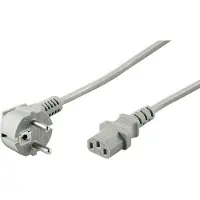 Goobay 50076 abgewinkeltes Kaltgeräte-Anschlusskabel, 2 m, Grau, (3*0,75 mm²), 2 m - Schutzkontaktstecker Hybrid (Typ E/F, CEE 7/7) 90° > Gerätebuchse C13 (Kaltgeräteanschluss)