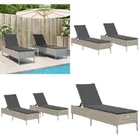 vidaXL Bains de soleil avec coussins 2 pcs. Gris clair Poly rotin