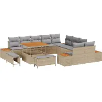 vidaXL Ensemble de canapés de jardin , 13 pièces, 12 places, couleur beige, en polyrotin