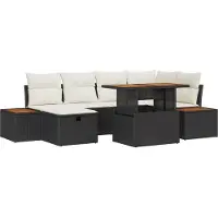 vidaXL Ensemble de salon de jardin , 7 pièces, noir, en résine tressée