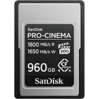 SanDisk PRO-CINEMA, 960 Go, CFexpress Type A, 1800 Mo/s, 1650 Mo/s, résistant aux chutes, à la poussière, à l'eau, noir, métallique